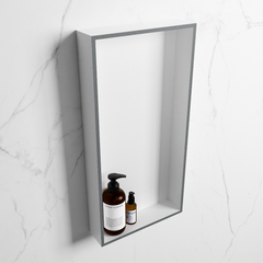 MONDIAZ EASY Nis 59,5x29,5cm in solid surface kleur Plata | Talc. 1 vak  geschikt voor in- of opbouw