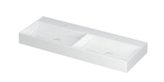 Ink United wastafel - porselein dubbel met 2 kraangaten incl. porseleinen click plug en verborgen overloop systeem - Mat Wit - 120x45 cm - 0206131
