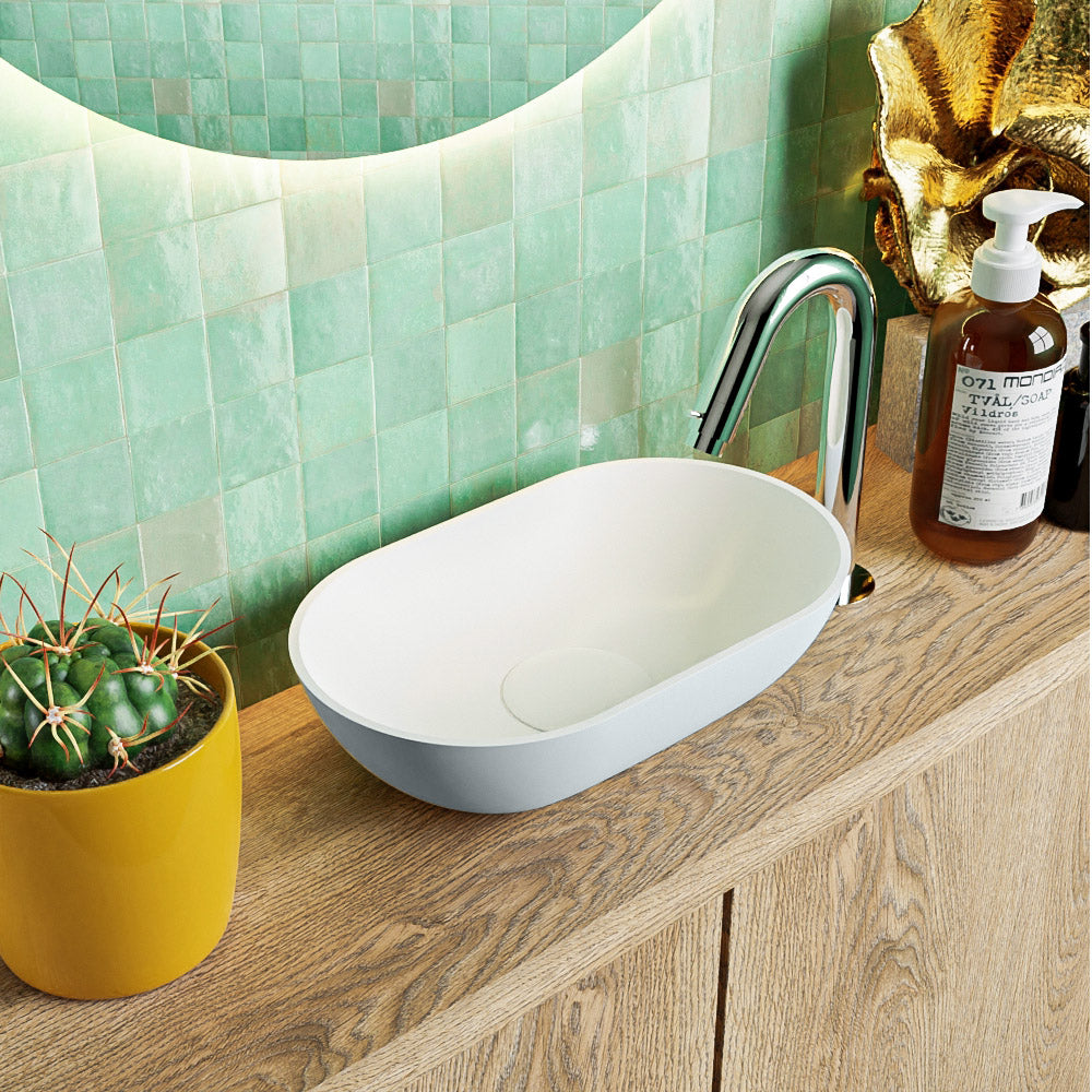 MONDIAZ POOLE solid surface opzetkom kleur Clay | Talc. Afmeting 30x18x8cm