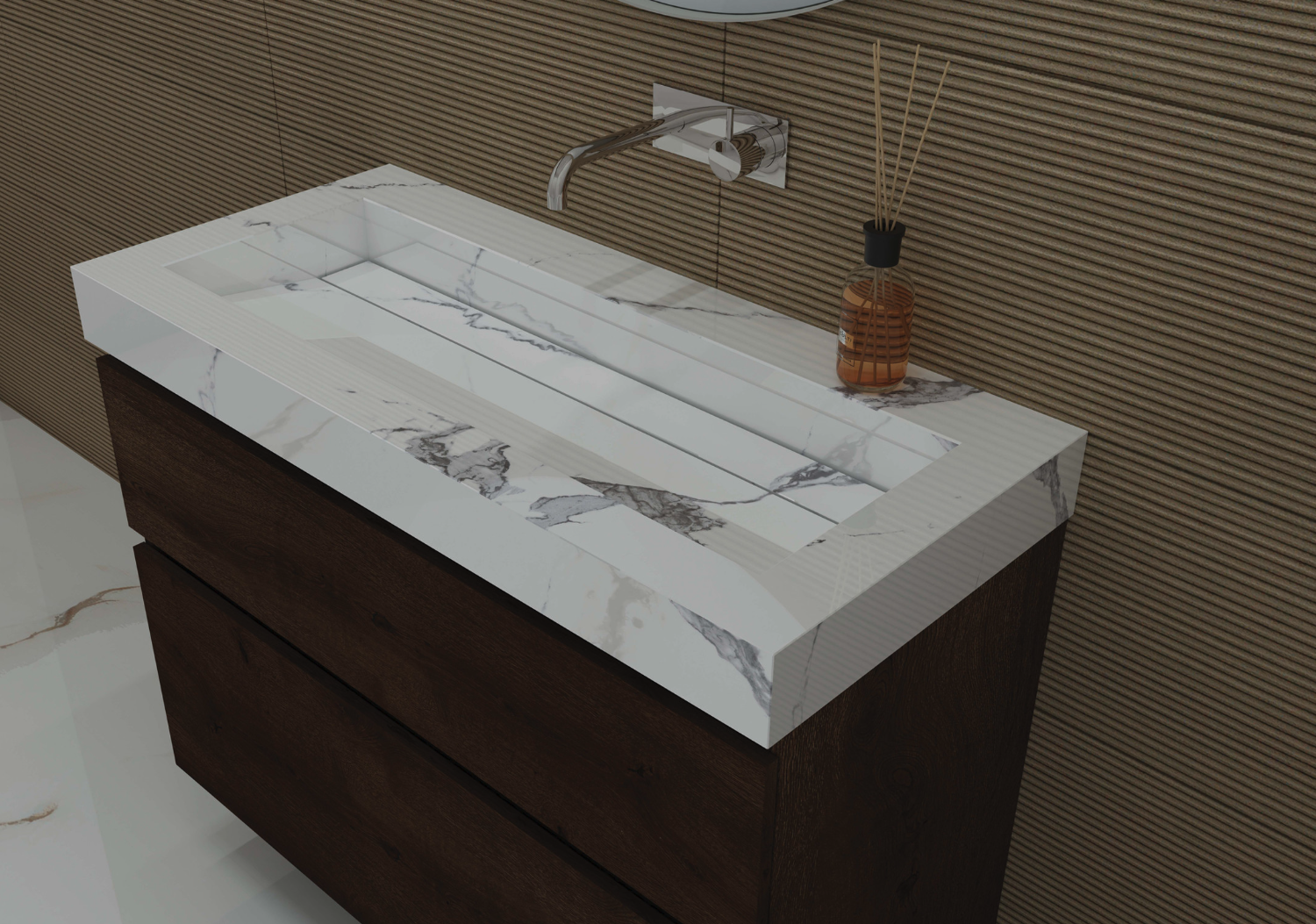 Ink Pitch dubbele meubelwastafel 160x45cm keramische slab - 2 kraangaten - Calacatta - 0210450