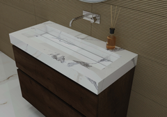Ink Pitch dubbele meubelwastafel 140x45cm keramische slab - zonder kraangaten - Statuario - 0210423