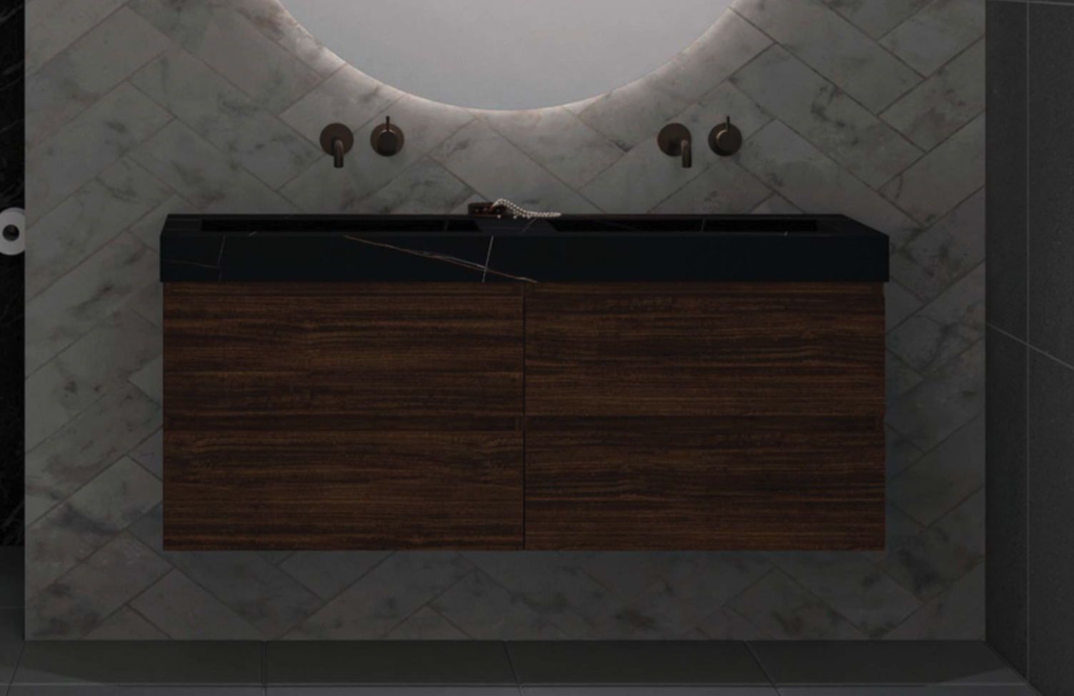 Ink Pitch dubbele meubelwastafel 160x45cm keramische slab - 2 kraangaten - Calacatta - 0210450
