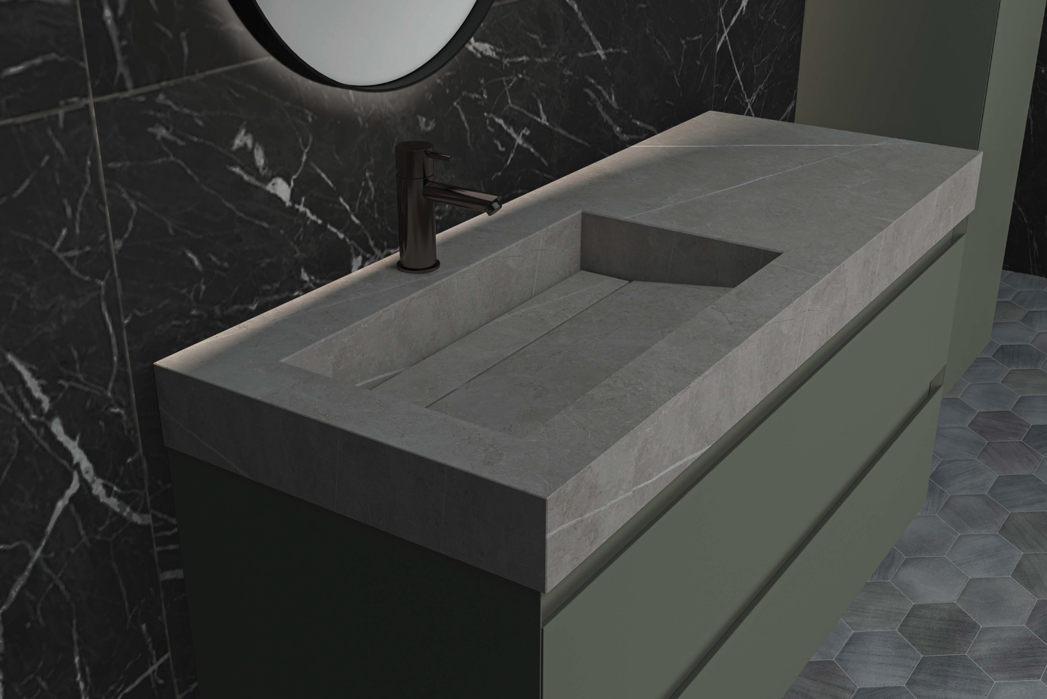 Ink Pitch dubbele meubelwastafel 160x45cm keramische slab - zonder kraangaten - Armani grey - 0210441
