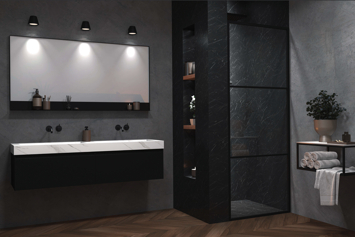 Ink Pitch dubbele meubelwastafel 160x45cm keramische slab - zonder kraangaten - Armani grey - 0210441