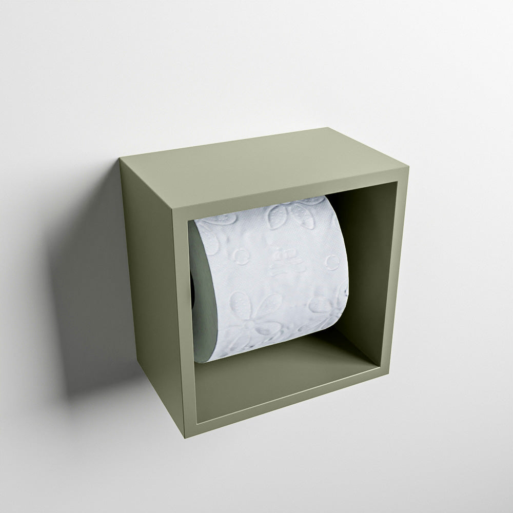 MONDIAZ EASY Toiletrolhouder CUBE 160 solid surface 16x16cm kleur Army. Geschikt voor op en inbouw.