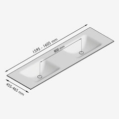 CLOUD Talc solid surface inbouw wastafel 160cm. Positie wasbak Dubbel.